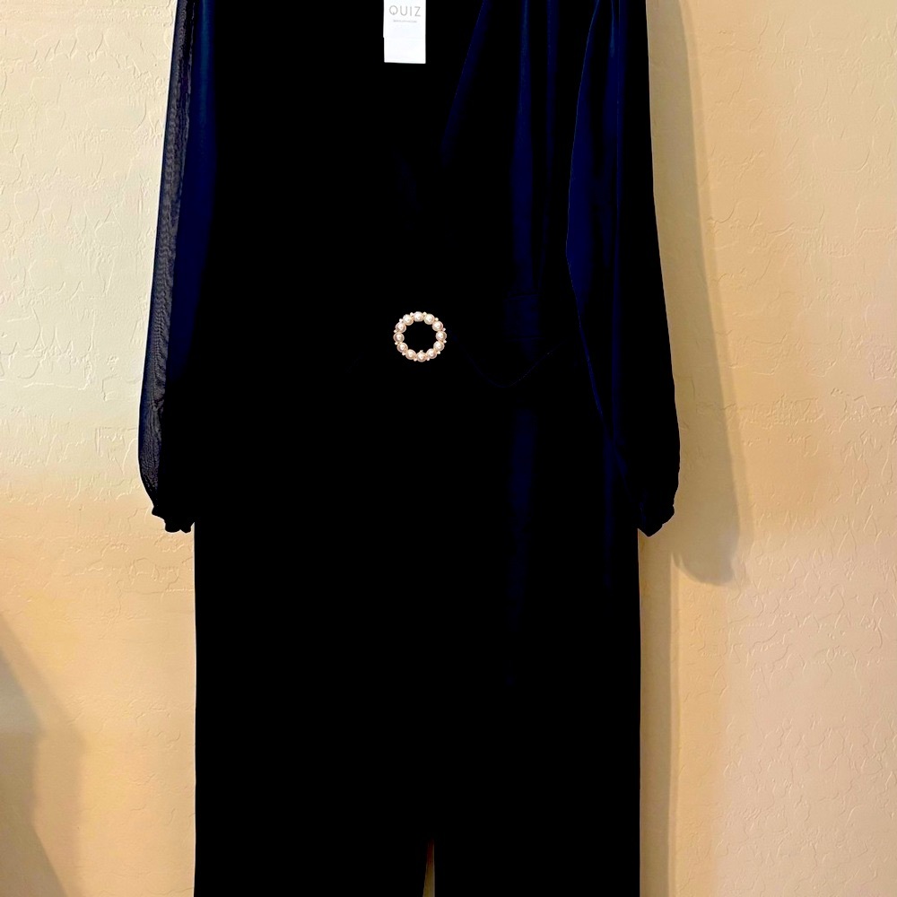 Quiz Black Elegant Jumpsuit with Pearl Buckle